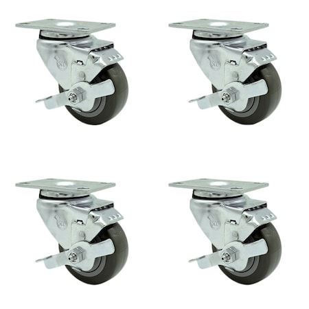 Service Caster Tool Box Caster Wheel Set 3.5'' Gray Polyurethane Swivel Casters, 4PK TOOL-SCC-20S3514-PPUB-TLB-4